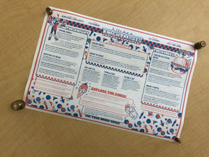 Kitchen Knightmares limited edition placemat - looks like a diner plkace mat with a menu, the rules text and kids' games like connect the dots